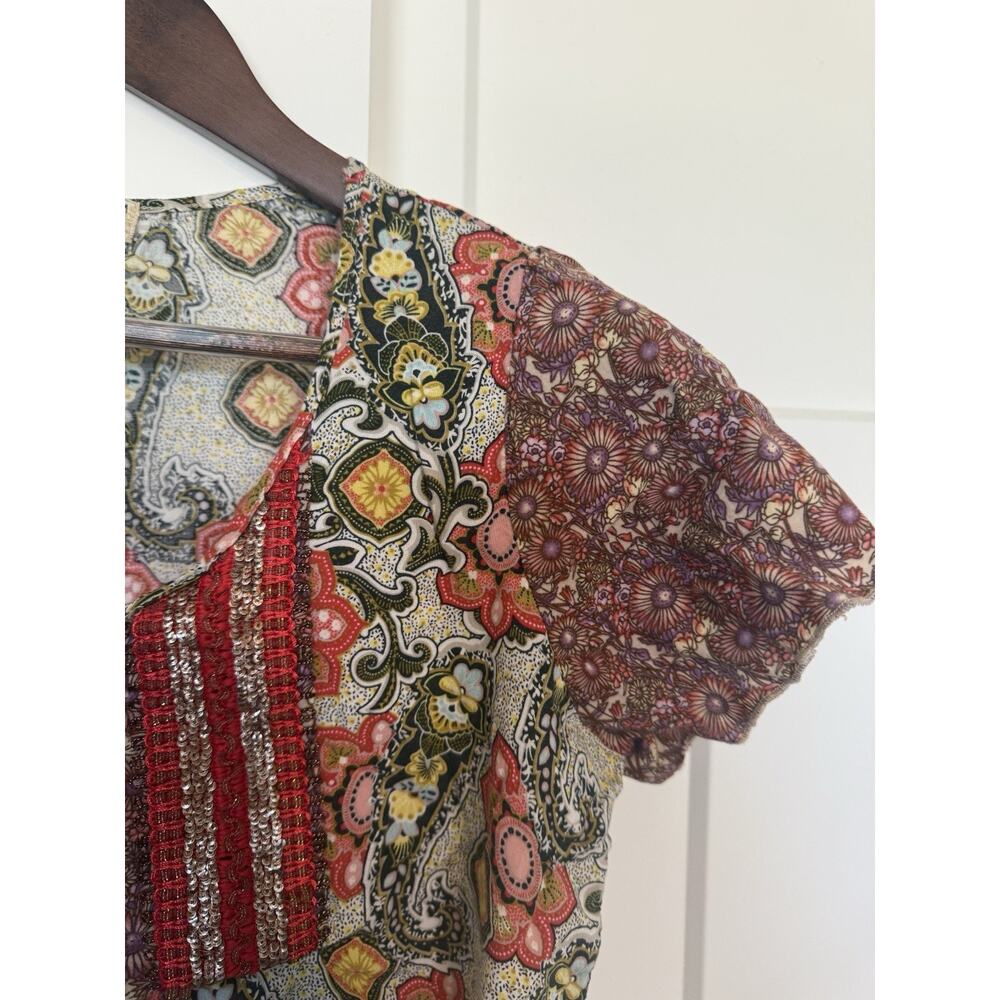 One World Women's Top Floral, Beaded, Boho - Medium, Smocked Bottom Y2K - Picture 4 of 9